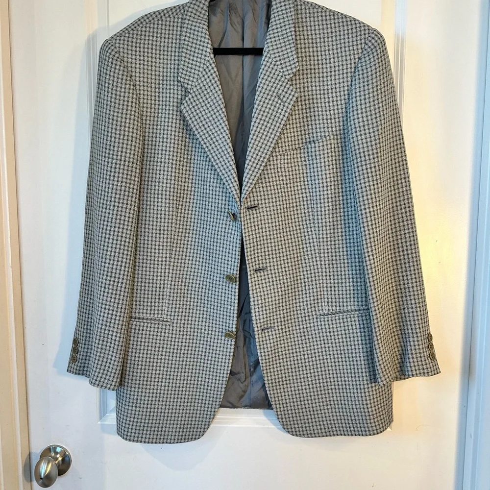 Vintage Giorgio Armani Le Collezioni Plaid Virgin Wool Blend 3 Button Blazer,40R